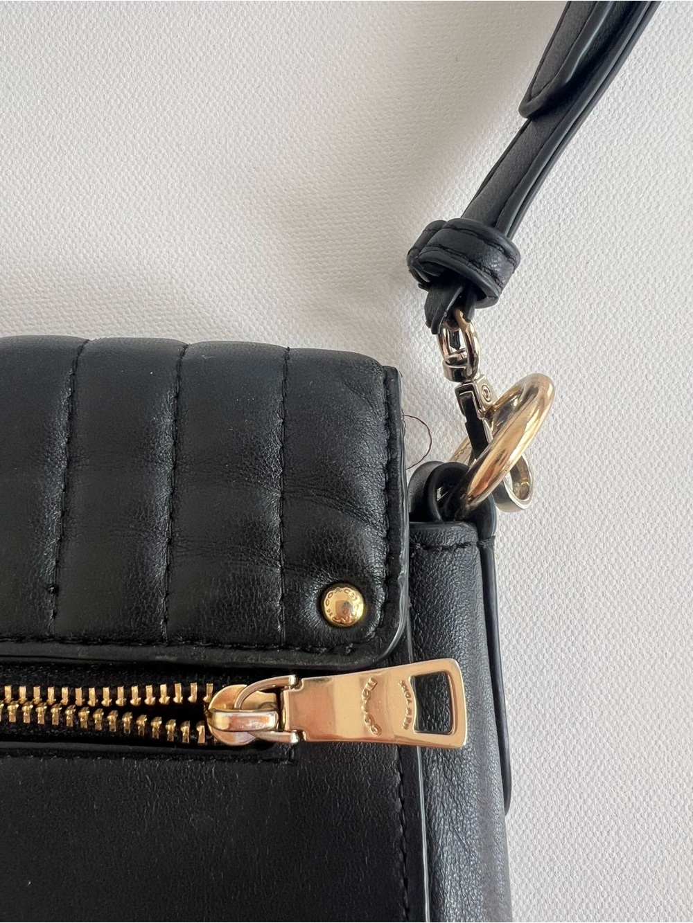 Black Quilted Shoulder Bag with Gold Hardware - Picture 5 of 10